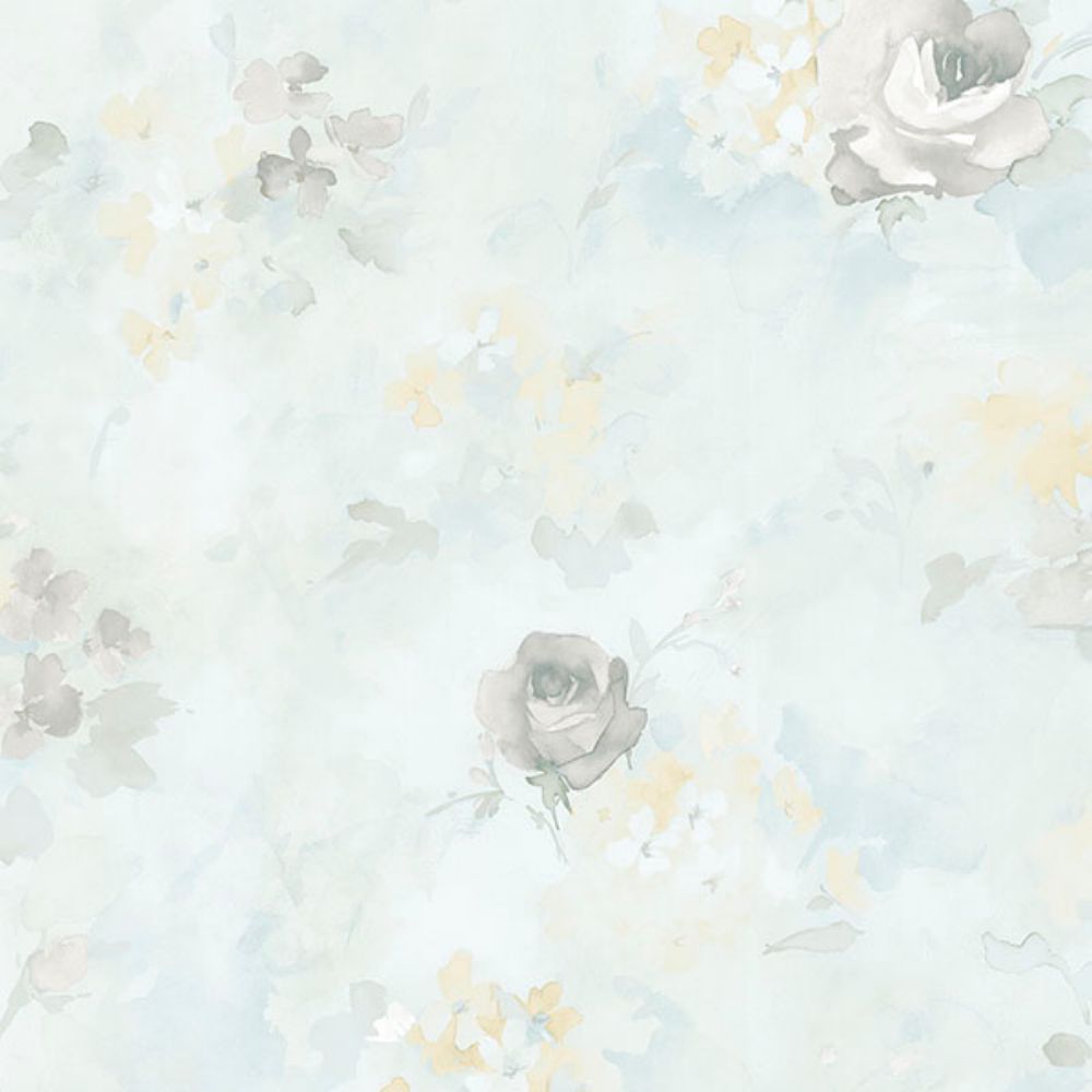 Patton Wallcoverings AF37709 Flourish (Abby Rose 4) Morning Dew Wallpaper in Turquoise, Grey & Yellow
